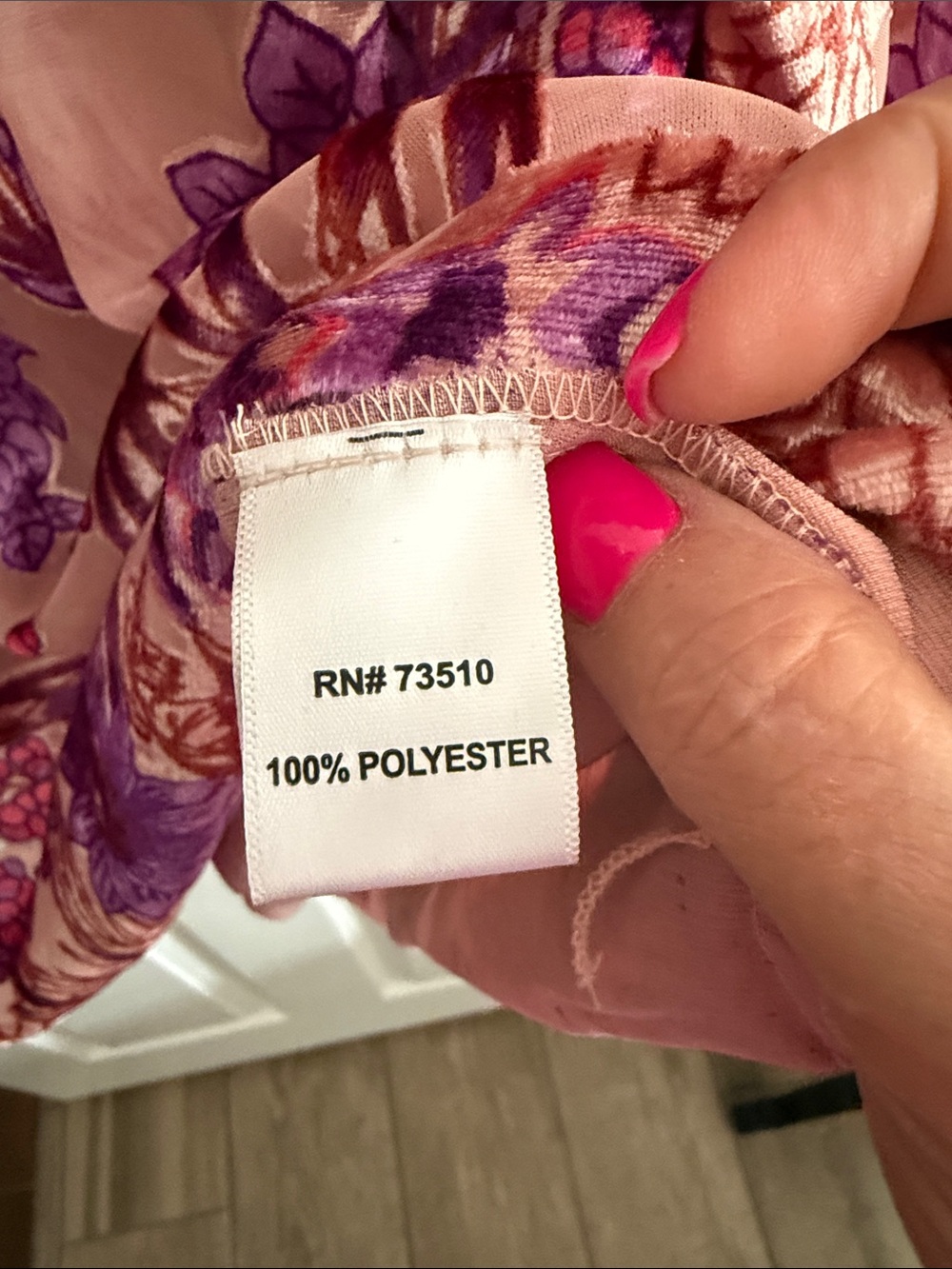 Ivy Jane Pink and Purple Floral Velvet/polyester Ruffled Mock-Neck Blouse - Picture 3 of 4